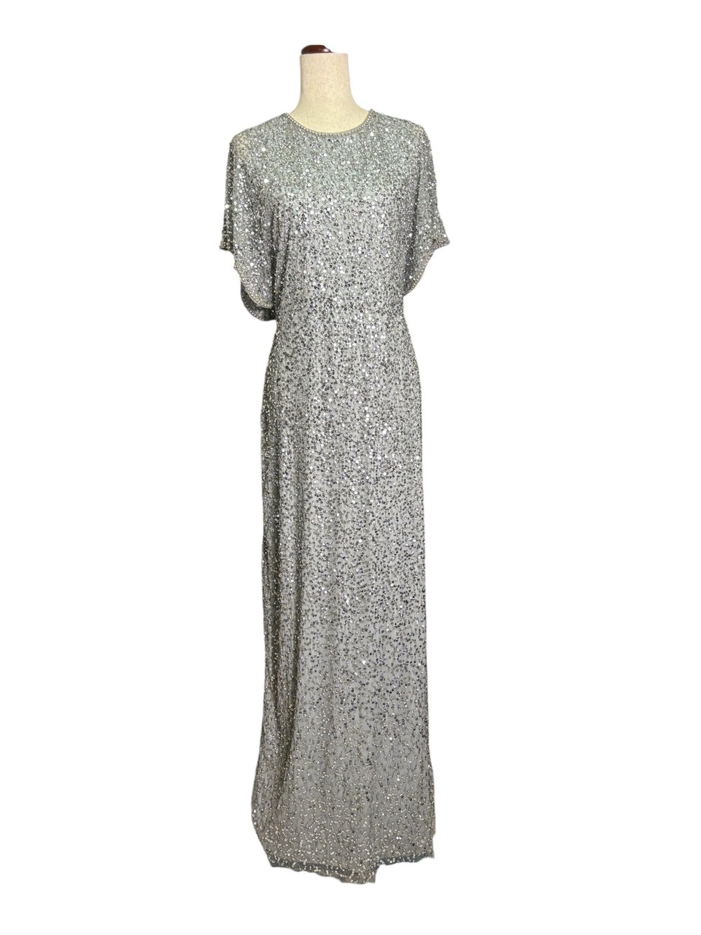 NWT Adrianna Papell Beaded Sequin Formal Evening Gown Silver Gray 18W